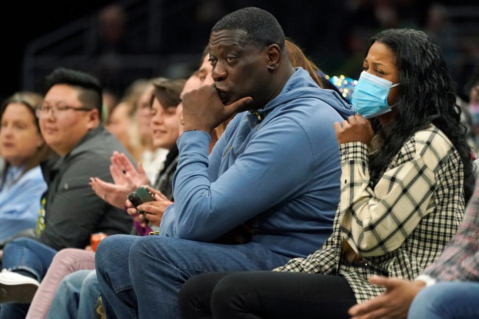 Former Indiana high school basketball star and Seattle SuperSonics forward Shawn Kemp, 53, opened a marijuana shop in February and was arrested in shooting in March. (AP Photo/Ted S. Warren, File)
(Photo: ASSOCIATED PRESS)
