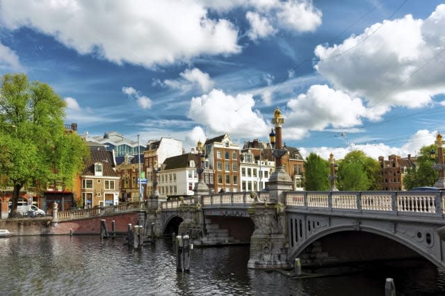 Amsterdam with canal in the downtown, Holland.