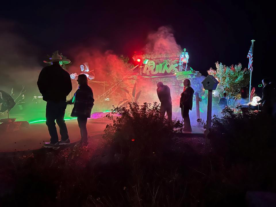 With ghouls around every corner, players compete in Haunted Holes with a glow ball, lit with color-changing LED lights, at The Ruins Adventure Mini Golf & Ice Cream in Oconto.