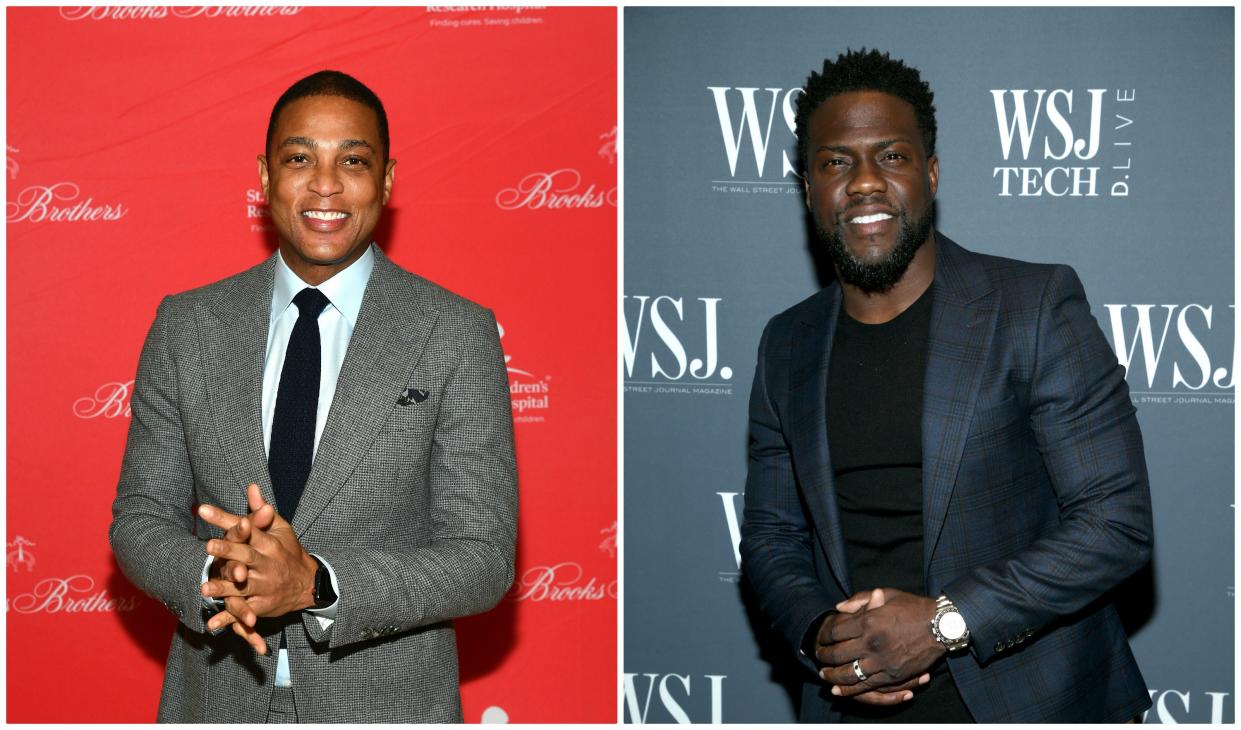 CNN anchor Don Lemon criticized Kevin Hart for appearing on <em>Ellen</em> this week, saying that “low-key co-signs homophobia” (Photos: L to R, Mike Coppola/Getty Images for Brooks Brothers, Phillip Faraone/Getty Images)