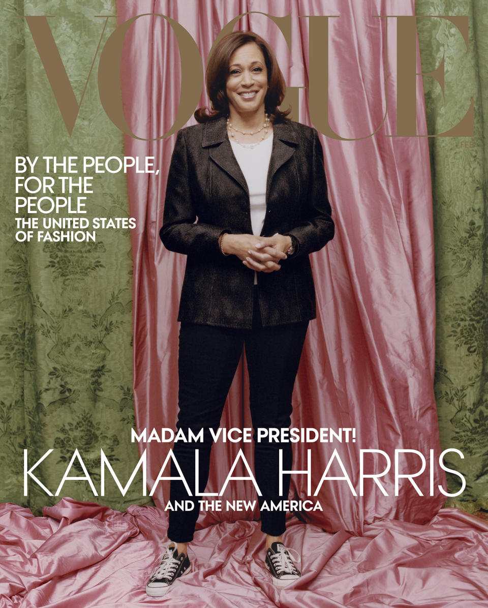 Vice President-elect Kamala Harris on the cover of Vogue's February 2021 print issue. (Tyler Mitchell / Vogue via AP)