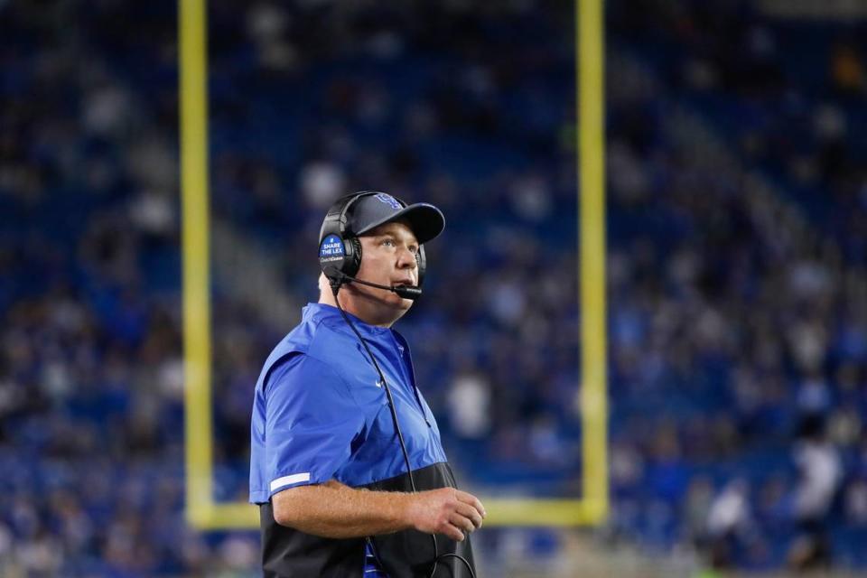 Kentucky Wildcats head coach Mark Stoops on the sidelines during the game with the Northern Illinois Huskies at Kroger Field in Lexington, Ky., Saturday, September 24, 2022.