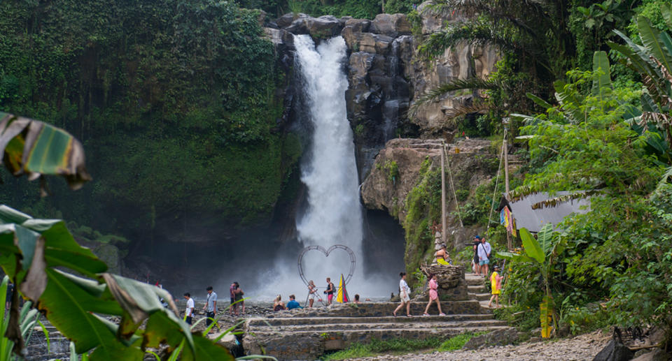 A photo of tourists at the Petanu river near Ubud, Bali.