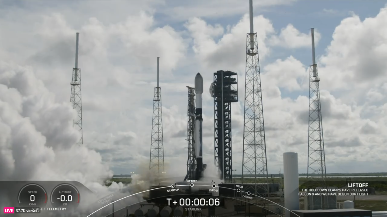  A SpaceX Falcon 9 rocket aborts its launch during engine ignition billowing spoke from the pad. 