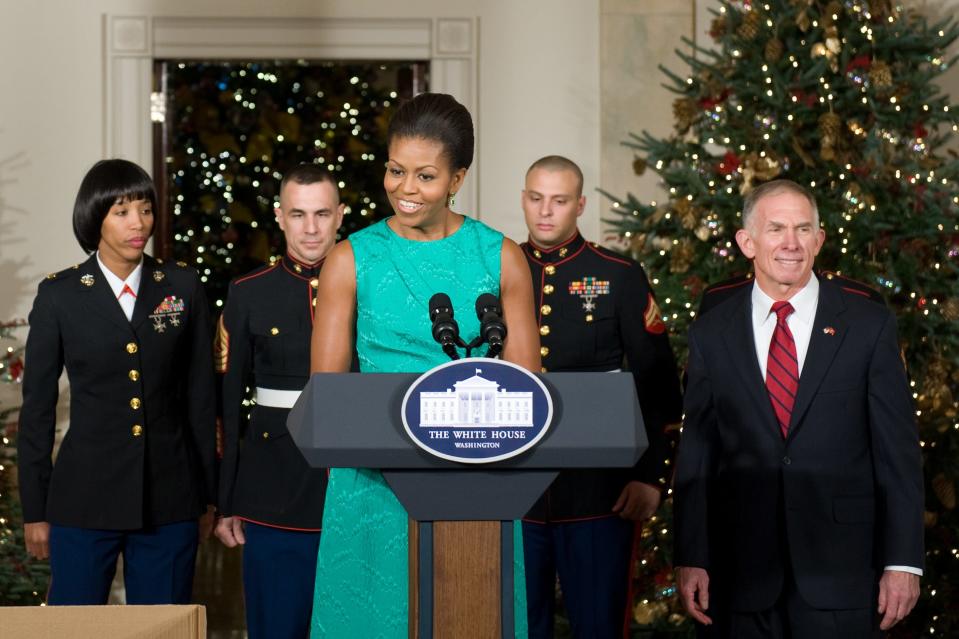 Michelle Obama at the White House at Christmas in 2009.