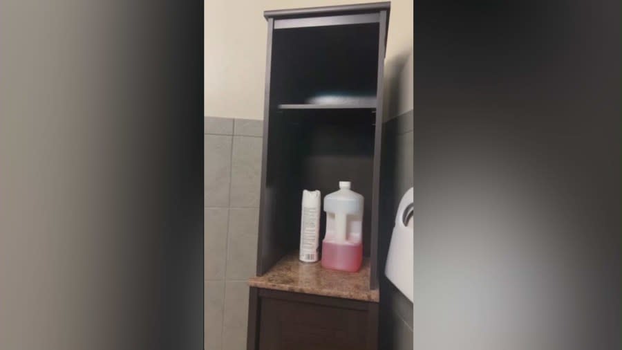 A small hidden camera was discovered inside a public bathroom shelf at a chiropractic office in Valencia, California.