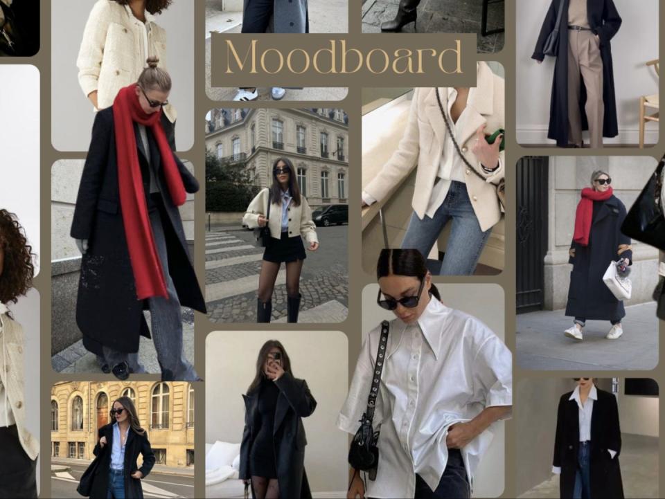 A collection of images of women wearing sophisticated outfits