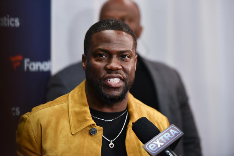 Kevin Hart walking the red carpet at the Fanatics Super Bowl Party held at Chick-fil-A College Football Hall of Fame in Atlanta, Georgia on Feb. 2, 2019. (Photo by TJ Roth/Sipa USA)