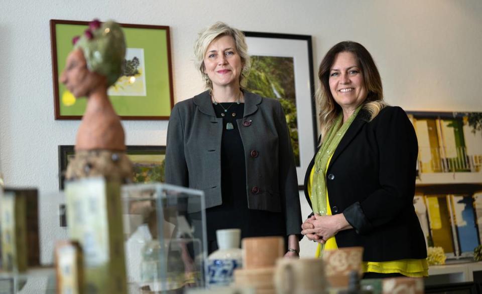 The Chartreuse Muse co-owners Ellen Roehne, left, and Sandra Veneman, right, at their art gallery and school in Modesto, Calif., Saturday, March 30, 2024.