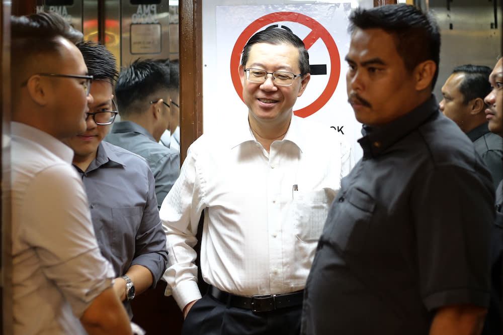Lim Guan Eng arrives at DAP’s headquarters in Kuala Lumpur August 5, 2019. — Picture by Ahmad Zamzahuri