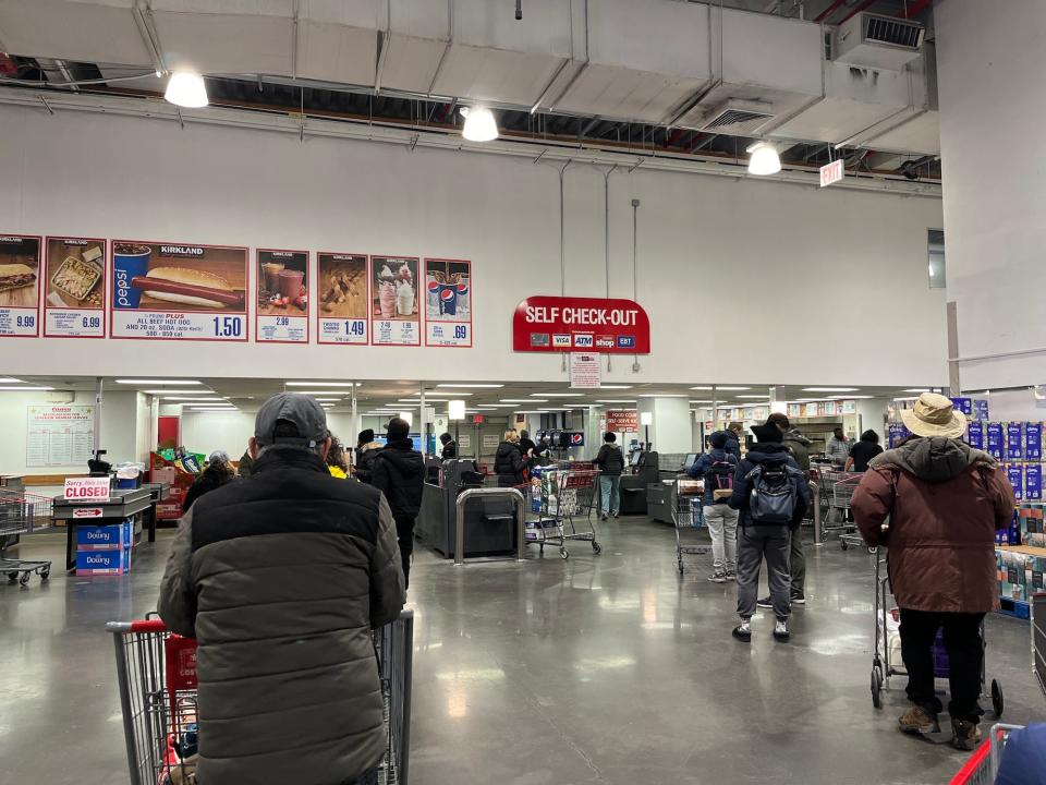 Checkout lines at Costco in New York City.