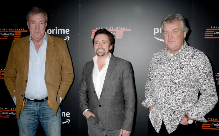 Photo by: Dennis Van Tine/STAR MAX/IPx201712/7/17Jeremy Clarkson, Richard Hammond and James May at a promotional event for &#39;The Grand Tour&#39;, with a new season about three middle-aged men rampaging around the world having unusual adventures, driving amazing cars, and engaging in a constant argument about which of them is the most annoying.