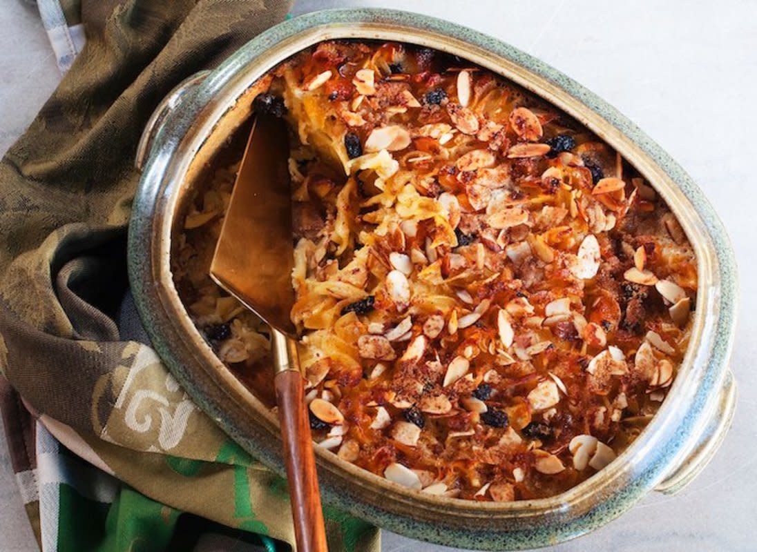 <p>Andrew Zimmern</p><p>Noodle Kugel pairs so well with the Rosh Hashanah meal because the sweetness is symbolic of a wish for a sweet New Year.</p><p><strong>Get the recipe: <a href="/wp-admin/_wp_link_placeholder" data-ylk="slk:Andrew Zimmern's Noodle Kugel;elm:context_link;itc:0;sec:content-canvas" class="link rapid-noclick-resp">Andrew Zimmern's Noodle Kugel</a></strong></p>