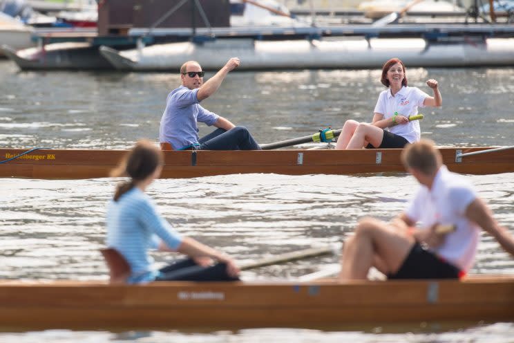 Prince William was all too happy that he won the rowing race [Photo: PA]
