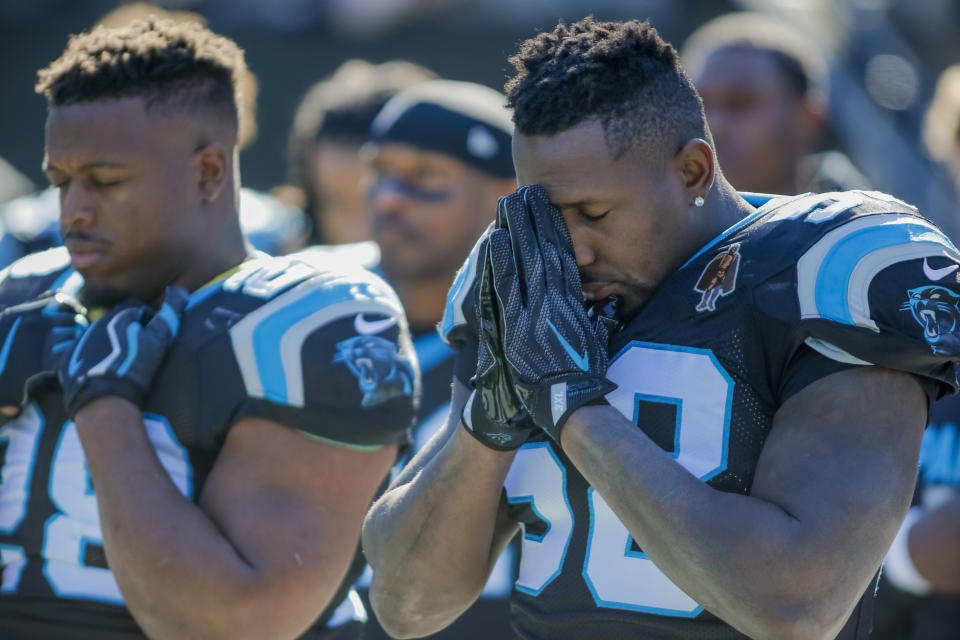 Thomas Davis (R) was suspended for a hit on Sunday. (AP) 