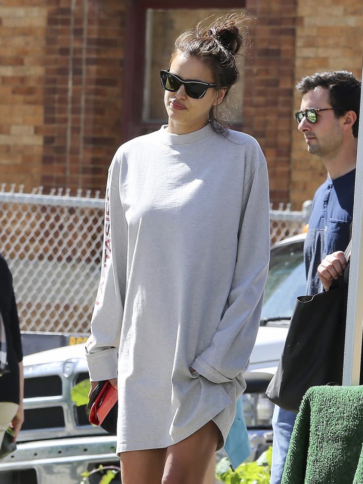 New mom Irina Shayk only six days after welcoming a baby girl with partner Bradley Cooper. (Photo: Splash News)