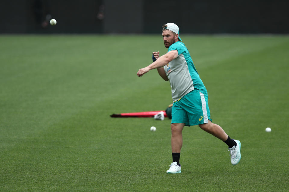 Seen here, Aussie captain Aaron Finch training before Australia's opening T20 World Cup match against New Zealand at the SCG. 