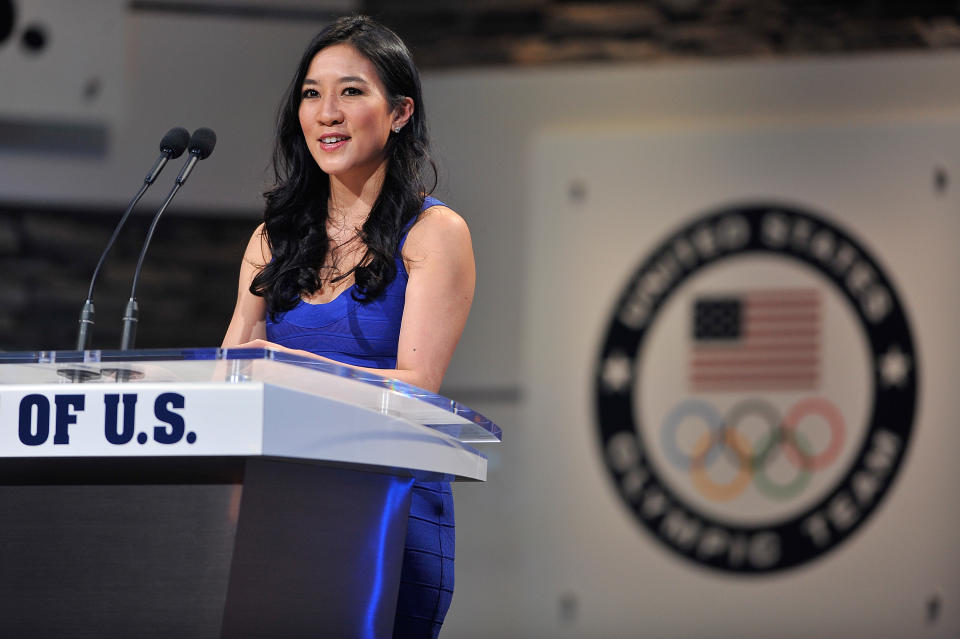 <p>Michelle Kwan presents the award for Female Athlete of the Paraylmpic Games at the USOC Olympic Committee Best of U.S. Awards Show at the Warner Theatre on April 2, 2014 in Washington, DC. (Photo by Larry French/Getty Images for the USOC) </p>