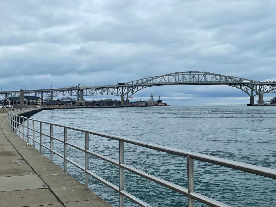 Thomas Edison Parkway on Jan. 18, 2023. The St. Clair River and Lake Huron have seen a lack of ice this winter.