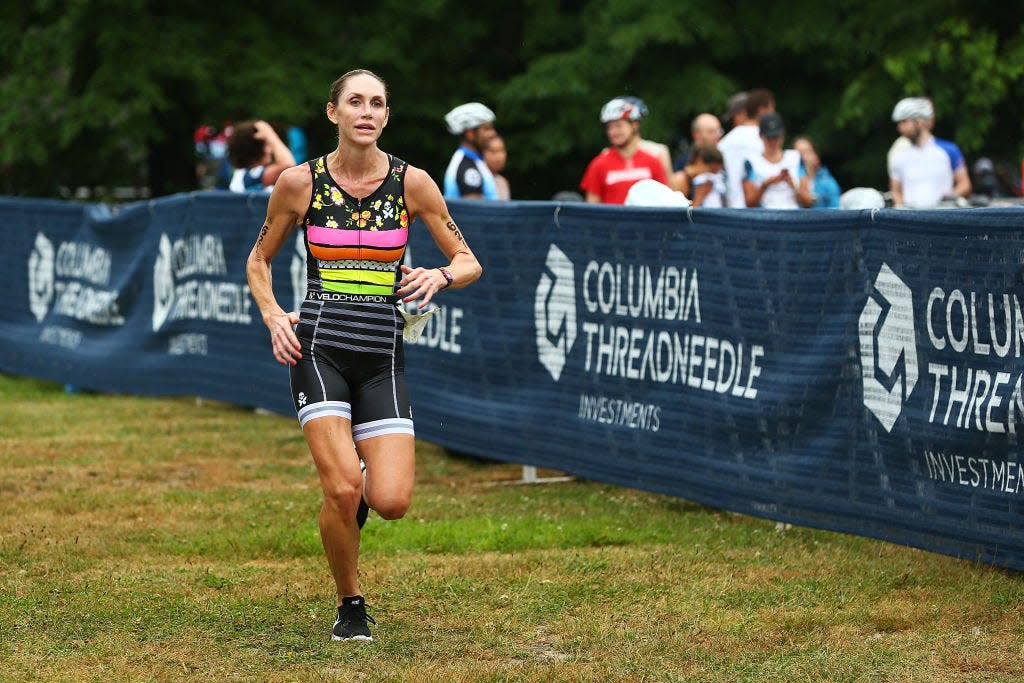 Lara Trump competes in a triathlon in 2018.