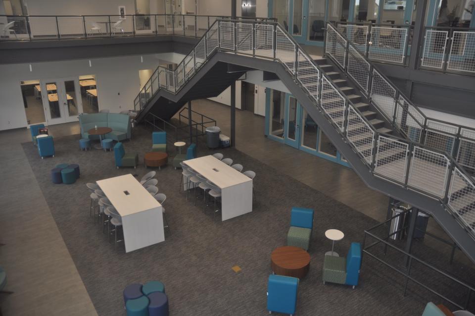 This is the main area in the new high school where students can collaborate or sit and work on their studies.