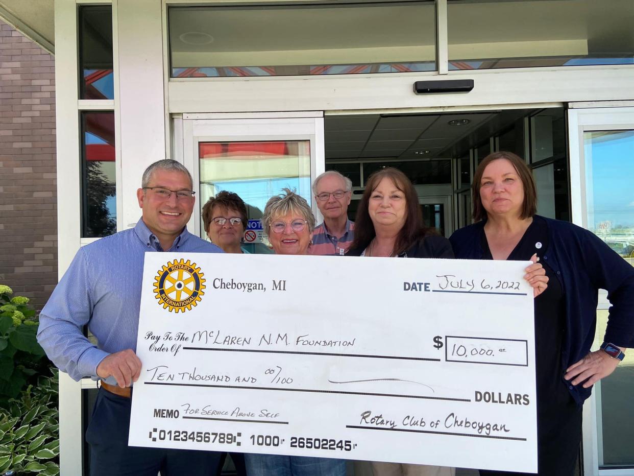 Members of the Rotary Club of Cheboygan, including JL Sumpter, Diane Raab, Jim Conboy and Amy Essex, recently presented the McLaren Northern Michigan Foundation with a donation of $10,000 to help fund construction of the new behavioral health wing at McLaren's Cheboygan Campus.