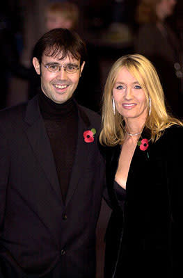 J.K. Rowling and companion at the London premiere of Warner Brothers' Harry Potter and The Sorcerer's Stone