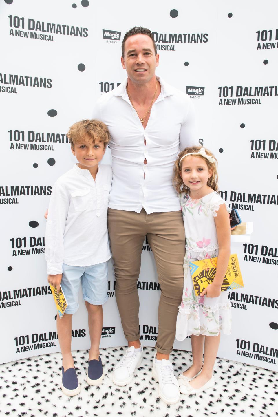 Kieran Hayler and son Jett and daughter Bunny arrive at the 101 Dalmations Press night at the Regent’s Park Open Air Theatre. Credit: DavidJensen / Empics Entertainment / Alamy Live News