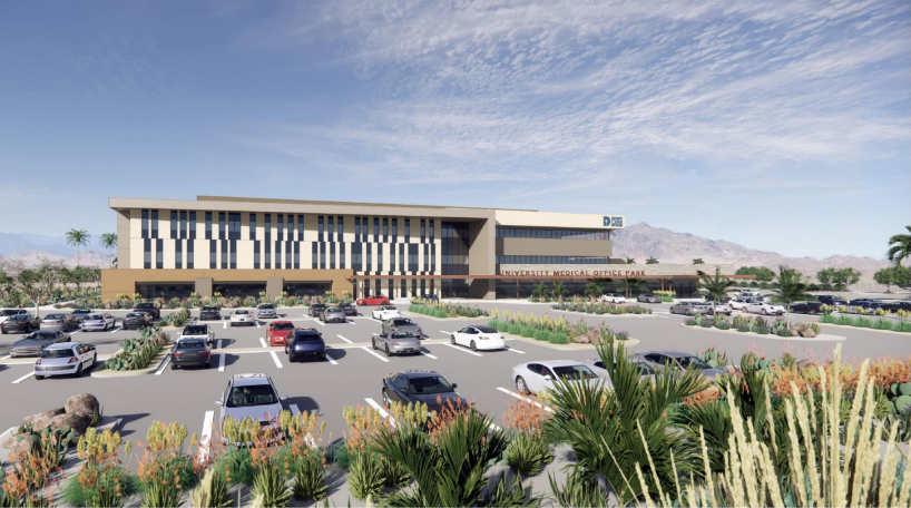 A rendering shows a planned medical office campus in north Palm Desert run by Desert Care Network and Tenet Healthcare.