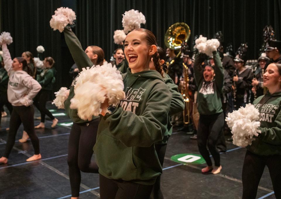 Burncoat High School dancers, including captain Tess Lambert, center, rehearse before a performance Tuesday at Worcester Technical High School.