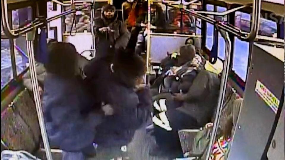 A man pulled a handgun and pointed it at passengers on a RideKC bus, sending several of them diving for cover, bus surveillance video shows. Kansas City police are searching for the man involved in the Nov. 30 incident.