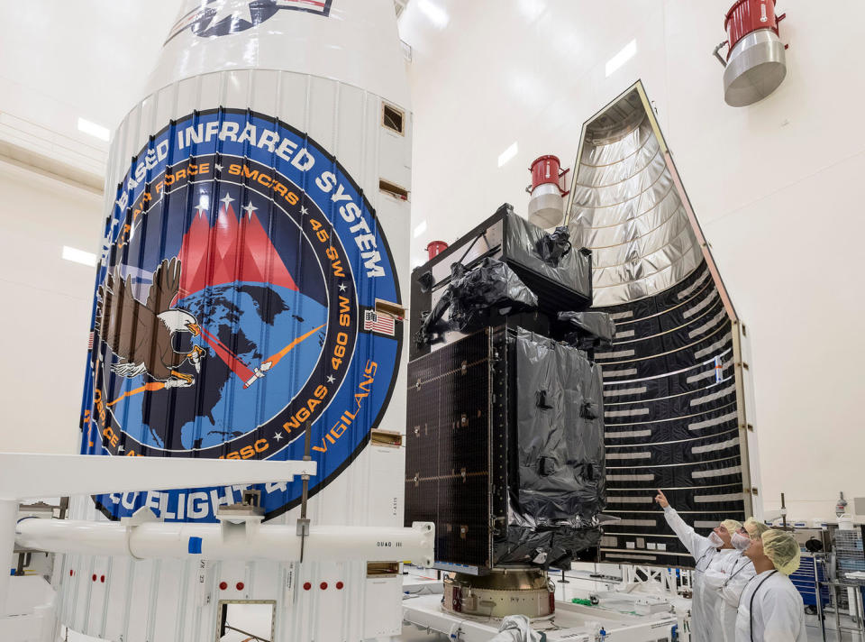 A look at the SBIRS GEO Flight 4 missile-warning satellite before it's packed for launch atop its United Launch Alliance Atlas V rocket. <cite>Lockheed Martin</cite>