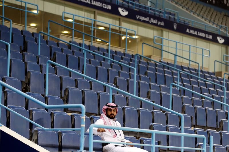 The stands are seen empty after the decision of the Saudi Ministry of Sports, following an outbreak of the coronavirus disease (COVID-19), at King Saud University Stadium, in Riyadh