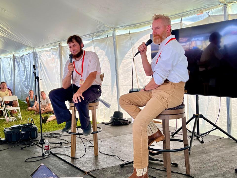 From left, Ivan Keim and Rory Feek host a Q&A about Amish living during one of many educational seminars featured at the second annual Homestead Festival.