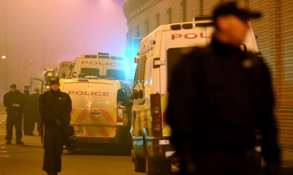 Police outside Birmingham prison after a disturbance. The prison inspectorate said the privately run prison was in an ‘appalling state’ in a damning report in August.