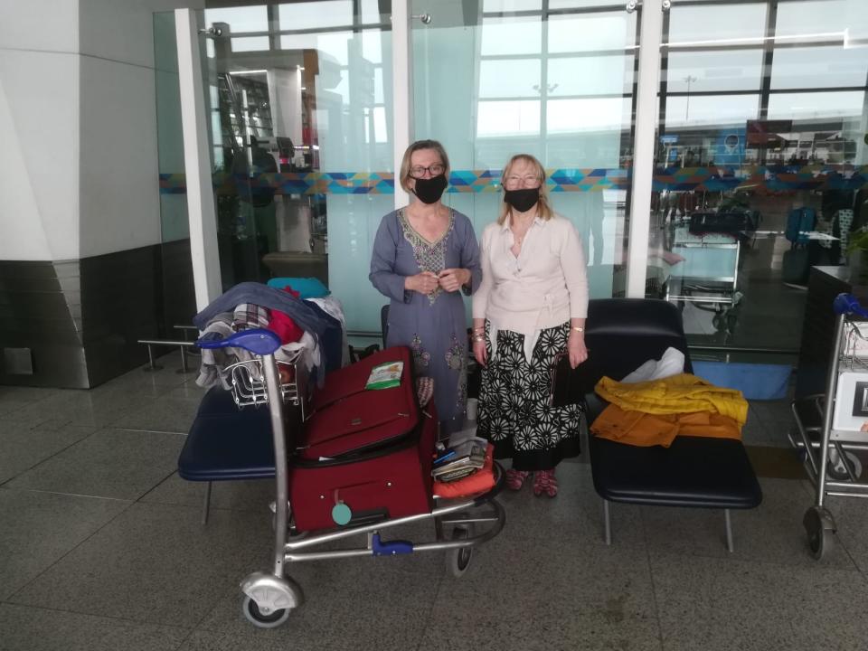 The women travelled to the airport following advice to return home, but were too late and all flights had stopped. (Picture: Diane Want)