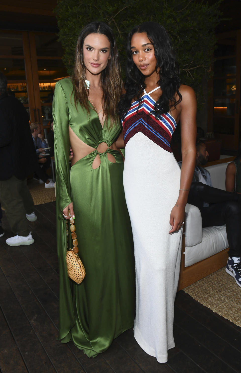 Alessandra Ambrosio and Laura Harrier attend the Audi x Nobu Celebration of Design Event in Malibu, California on August 11, 2021. - Credit: Michael Buckner for PMC