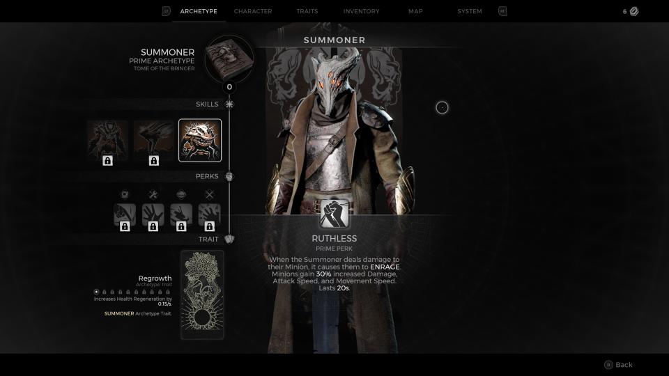 In-game screenshot of the player equipped with the Summoner Archetype in Remnant 2.