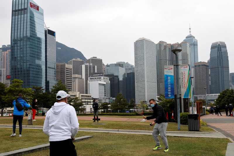 Tennis coaches protest against the restrictions over sport facilities and outdoors sports amid COVID-19 pandemic in Hong Kong