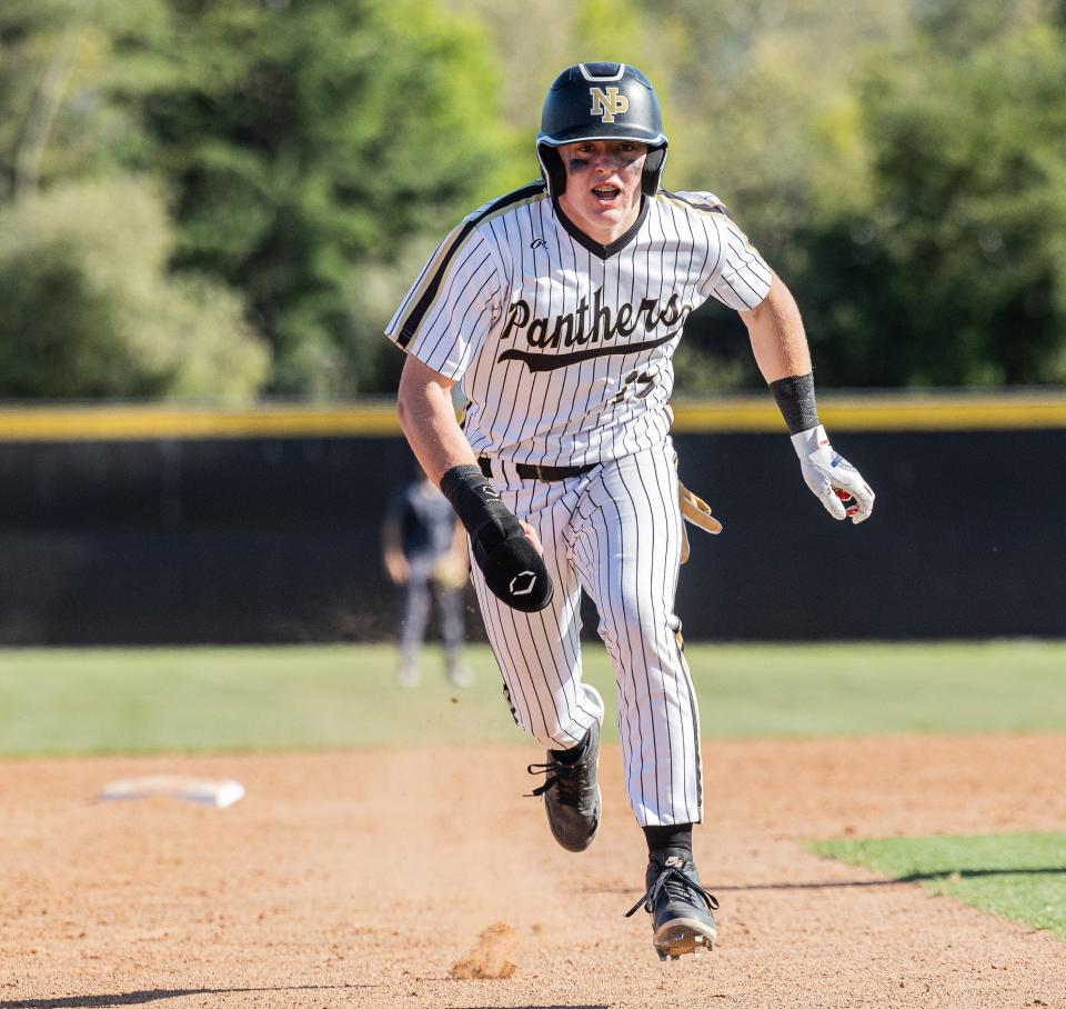 Newbury Park's Cameron Fausset runs the bases during the Panthers' 8-0 win over Fontana-Summit in a Division 3 second-round game Tuesday.