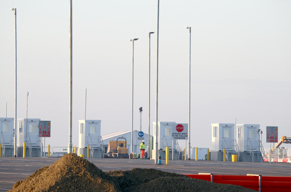 Work continues to finish the Sevington Inland Border Facility in Ashford, Kent, before the Brexit transition period concludes at 11pm GMT, ushering in a new era in the UK's relationship with the European Union.