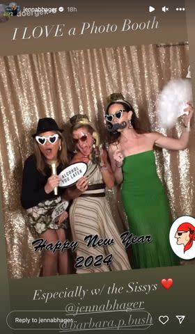 <p>Jenna Bush Hager/ Instagram</p> Jenna Bush Hager poses with writer Colleen Hoover and her sister, Barbara Bush on New Year's Eve, 2023