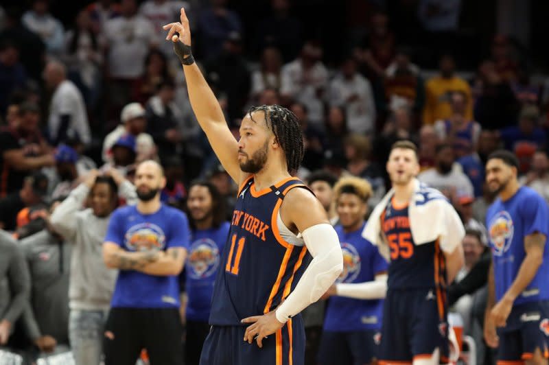 New York Knicks guard Jalen Brunson sustained a foot injury and missed the second quarter of Game 2 of their playoff series against the Indiana Pacers on Wednesday in New York. File Photo by Aaron Josefczyk/UPI