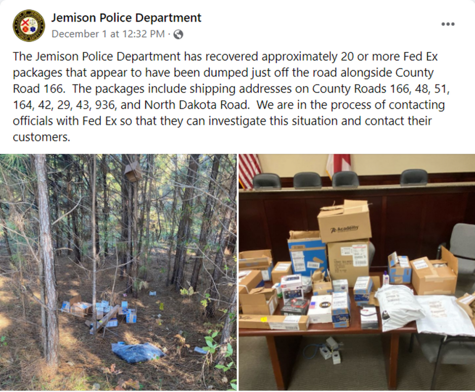 Another pile of FedEx packages has been found dumped in the woods in a different part of Alabama.