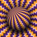 Purple orange zig-zag patterned sphere. Does the image appear dynamic to you?