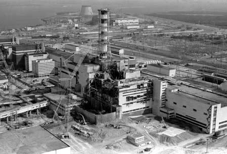 Areal view of the Chernobyl nuclear power plant's fourth reactor