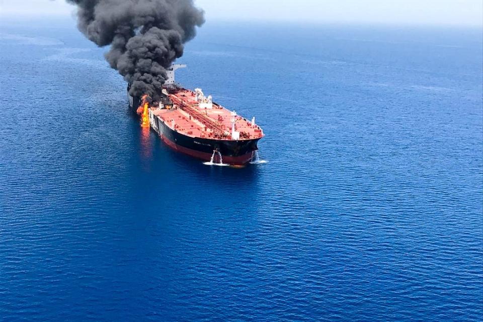 A US military expert claimed on Wednesday that explosives allegedly used to attack a Japanese-owned oil tanker near the Strait of Hormuz bore a "striking resemblance" to limpet mines publicly displayed by Iran. The US made the presentation as the administration of Donald Trump has come under criticism from both domestic rivals and longstanding international American allies for its handling of Iran policy. Some experts saying attacks on ships as well as recent rocket attacks targeting US installations in Iraq appear designed to roil Washington, and up the costs of its hardline Iran policy. US Navy Cmdr. Sean Kido, described as an explosives expert, spoke to journalists in Fujairah, one of the seven monarchies that make up the United Arab Emirates, which has been a leading cheerleader of Washington's "maximum pressure campaign" against Iran.Both ships attacked last week are moored off the UAE coast.Commander Kido showed reporters pieces of debris and a magnet they he claimed Iran’s Revolutionary Guard left behind when allegedly removed an unexploded mine after the 13 June attack in the Gulf of Oman. Iran has not acknowledged taking any mine, and a video shown by the US military claiming Iranian officials were removing a mine appears inconclusive. “The limpet mine that was used does bear a striking resemblance to that which has been publicly displayed in Iranian military parades,” Commander Kido said, according to the Associated Press. “There are distinguishing features.”“The damage we observed is consistent with a limpet mine attack,” he reportedly said.But he declined to describe what those distinguishing features were. Iran has denied being involved in the attack last Thursday that hit the Japanese tanker Kokuka Courageous and also the Norwegian-owned Front Altair last week.Former US intelligence and security officials have strongly criticised Washington’s handling of the attacks, which have created tensions between Iran hawks and Democrats different factions on Capitol Hill.But independent analysts and scholars say Iran was likely behind it. “Iran is a strong culprit, anything is else just conspiracy theory,” said one former US intelligence officer. “But nobody trusts Bolton, Trump, or Pompeo. Lots of bluster and no substance.”Commander Kido said unspecified authorities also recovered a fingerprints from one of the ships, which can be used in a criminal prosecution. It remained unclear why the US military is investigating an attack on two foreign-owned vessels carrying non-US goods between non-US destinations.The monarchical rulers of both Saudi Arabia and the United Arab Emirates, the nations from which the vessels departed, are close to the White House.In recent days, rockets have landed on or near the facilities of US military officials in the northern Iraqi city of Mosul and a compound housing international oil officials in Basra. Iranian hardliners have vowed for months to use various tools at their disposal to exact a price for tightening US sanctions on Iran that followed Washington torpedoing of the painstakingly crafted 2015 nuclear deal.The Trump administration has come under criticism by lawmakers and international officials for pushing a confrontation with Iran based on leaks and whispers of wrongdoing by Tehran, with scant evidence or public debate.Iran maybe seeking administration's Iran policy has become so toxic and politicised that it creates an opening for Iran to stage attacks that give Washington hawks just enough reason to accuse Iran, while allowing just enough doubt for critics to accuse them of warmongering. “Does the IRGC Quds force have the ability to do what it needs to do?" said the former intelligence official, who served in the Middle East. "It does,”