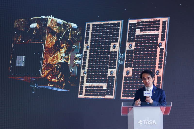 Taiwan Space Agency Director-General Wu Jong-shinn makes a speech at the shipment ceremony of Triton