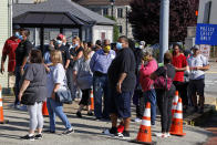 Voters in the Pennsylvania primary wait to vote outside the McKeesport Public Safety Building in McKeesport, Pa., Tuesday, June 2, 2020. (AP Photo/Gene J. Puskar)