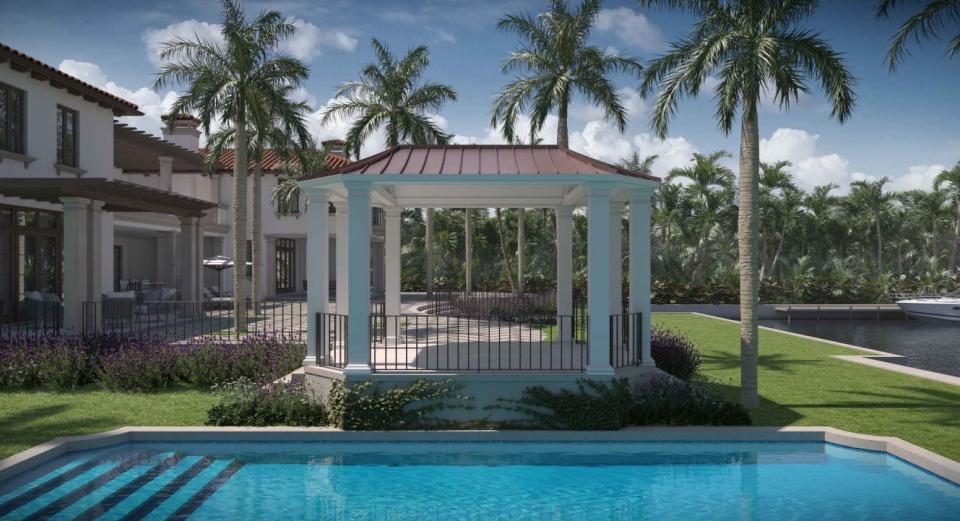 A rendering shows the redesigned pool pavilion approved for a house planned for 360 El Brillo Way in Palm Beach. The lakeside property was once home to the infamous late sex offender Jeffrey Epstein.